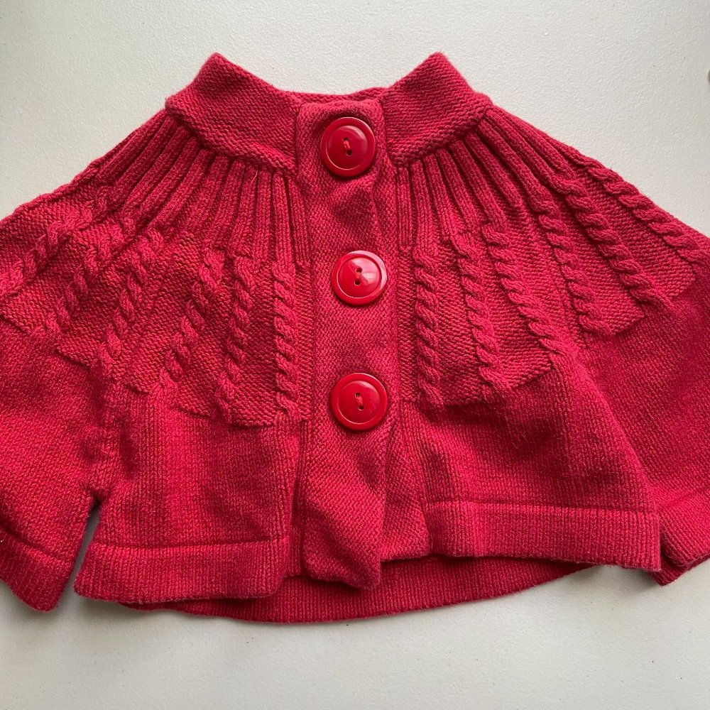 Cute Vintage Girls Red Cape Knit Cropped Sweater Cardigan Cotton Blend Size XS